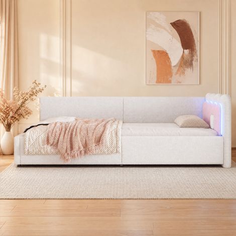 Letto da giorno 90 x 200 cm con LED d'atmosfera, doghe, senza materasso, bianco DESVIAE (1/5)