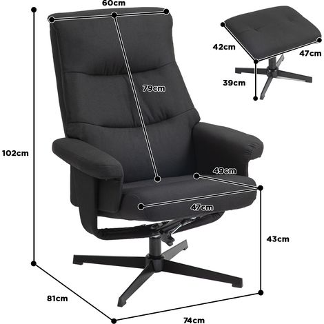 Fauteuil relax avec pouf, rembourré, inclinable et basculant, pivotant, revêtu de velours, pour salon et chambre, noir (1/5)