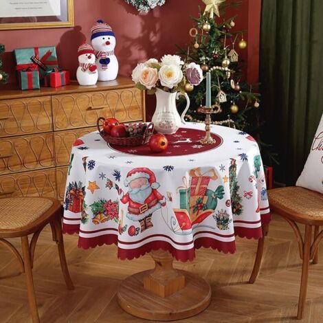 150cm Christmas Tablecloth - Stain Resistant Table Cloth Washable Polyester Tablecloth Rectangular and Round Table Cover for Circle Christmas Party Supplies,Ideal for Holiday Decorations (1/5)