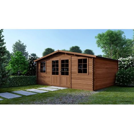Casetta da giardino in legno - 34.80m2 - 5.90x5.90m - impregnata - 45mm - colore: marrone - DOM656 (1/5)