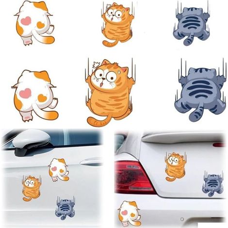 6 Pcs Stickers Voiture Chat Humour, Stickers Chat, Autocollants Pour Voiture Motif Chats (1/5)