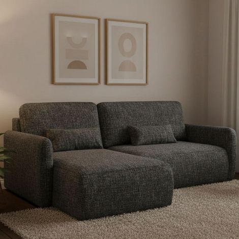 Sofá Cama con Chaise Longue Pagno, Almacenamiento, Reclinable, Reversible, 207x148 cm Gris Oscuro (1/5)