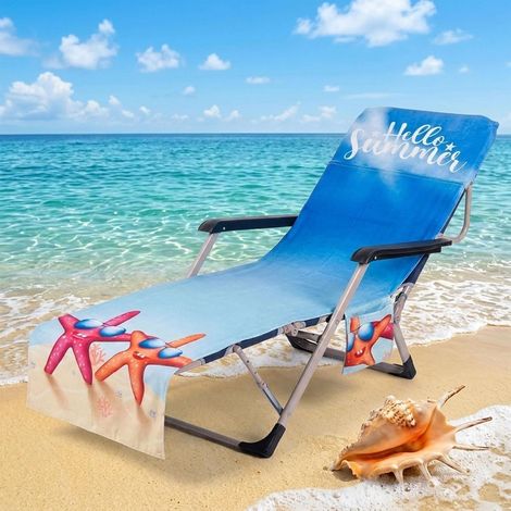 Housse de protection pour chaise longue de jardin, 73 x 210 cm, en microfibre/tissu éponge, avec 2 poches, séchage rapide, pour chaise longue de soleil, plage, piscine, chaise (1/5)