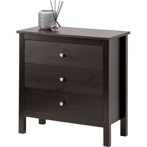 Settimino in legno Massello 3 Cassetti verniciato Nera - Dimensioni 75 x 37 x 75 h. cm (1/3)