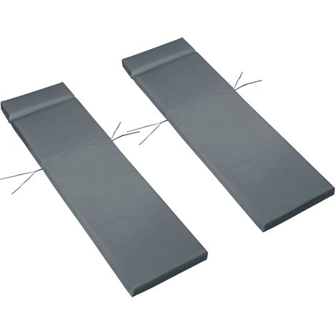 Outsunny Set of 2 Sun Lounger Cushions, Replacement Cushions for Rattan Furniture with Ties, 196 x 55 cm, Cushion ONLY, Dark Grey