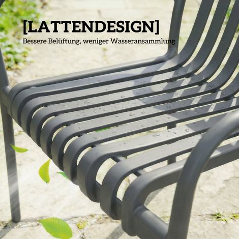 Chaise de jardin lot de 4, empilables pour terrasse, design lamelles avec accoudoirs, ergonomique gris anthracite (1/5)