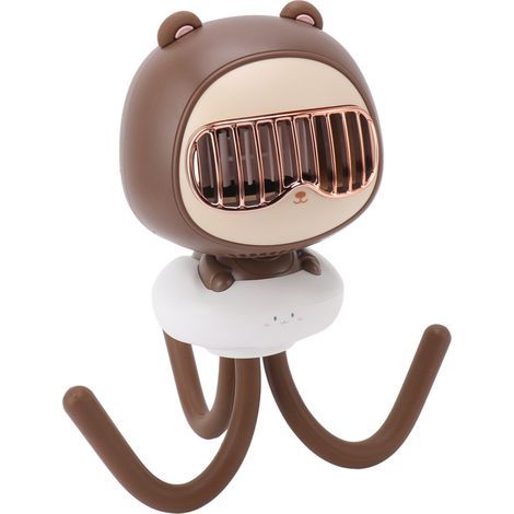 Mini ventilateur portable pour poussette, siège auto ou bébé, rechargeable, motif pieuvre, marron. (1/5)