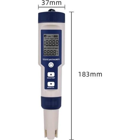 Stylo testeur numérique 5 en 1 de qualité de l'eau avec détecteur de température et de pH et de salinité A327 (1/3)