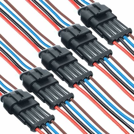 Connecteur Electrique Moto.connecteur de câble Automobile à 4 Pin. Voiture Fiche Etanche avec Fil 16 AWG. pourpour Moto Scooter Auto Truck Marine Fil Harnais Sockets(5 Pack) (1/5)