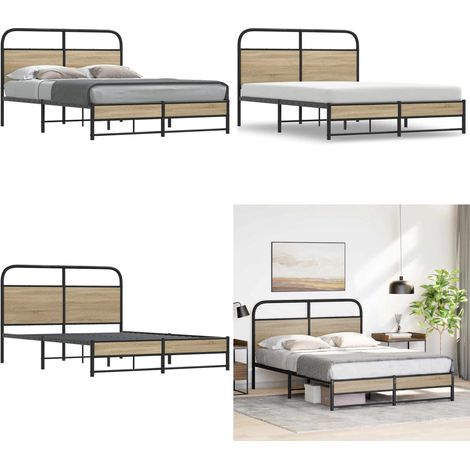 vidaXL Cadre de lit sans matelas 140x190 cm chêne fumé bois ingénierie (1/5)