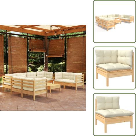 Cojines de madera - vidaXL Muebles de jardín 9 pzas y cojines madera maciza de pino crema - Muebles de jardín modulares