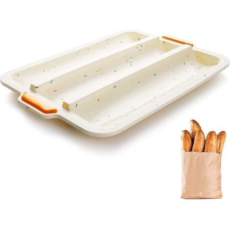Moule à baguettes en silicone avec armature métallique - Revêtement antiadhésif pour 3 baguettes (34,5 x 24,5 cm) (1/4)