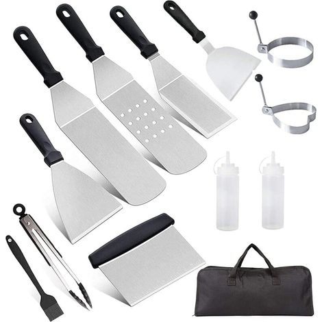 BBQ Spatulas, Stainless Steel Spatula Set, Professional Teppanyaki Grill Accessories Set