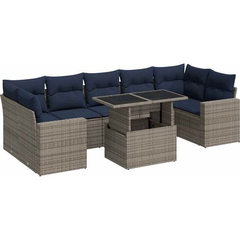 vidaXL Set Divano da Giardino 8pz con Cuscini Grigio Polyrattan Acacia (1/5)
