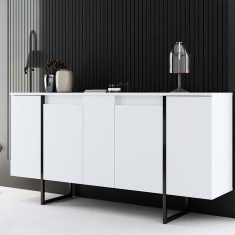 Modern Kommode Weiß Luxus 160x80x35 - Schwarzer Rahmen