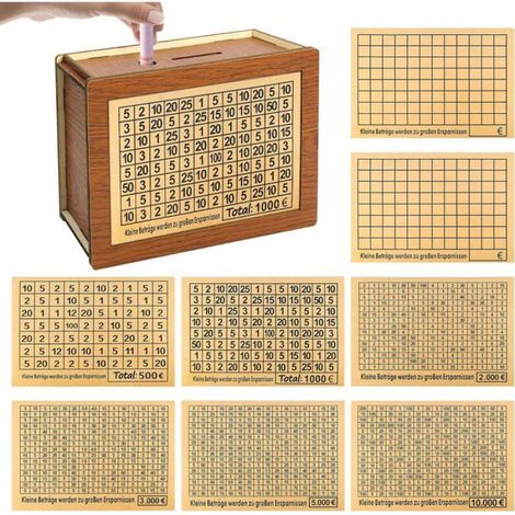 Tirelire Japonaise Bois Vintage, Boîte Épargne 8 Objectifs 500-10000, Éducation Financière Enfants Adultes (1/5)