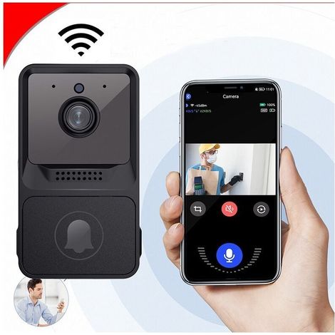Sonnette vidéo sans fil, la sonnette intelligente compatible Alexa fonctionne avec Google Assistant, se connecte sans fil à la sonnette Caméra 1080p avec batterie, audio bidirectionnel, PIR (1/4)