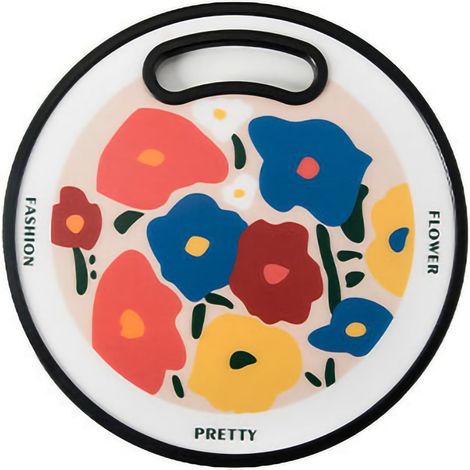 Multifunktionales rundes Acryl-Schneidebrett, leicht zu reinigen für Obst und Babynahrung, elegantes Blumendesign für die Küche (1/5)