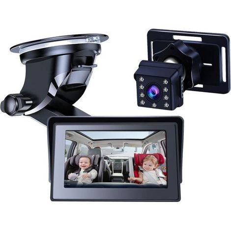 Caméra de surveillance de voiture HD 1080p 4,3 pouces pour siège bébé orienté vers l'arrière avec caméra infrarouge grand angle (1/5)
