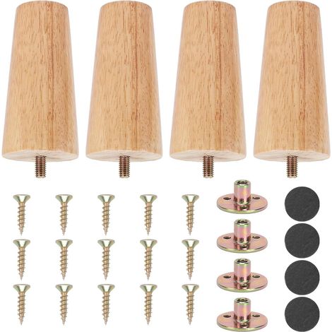 4 Pièces Pieds de Meuble Bois 10cm Pieds de Canapé en Bois pour Lit Tiroir Fauteuil Table Canapé de Nuit Armoire