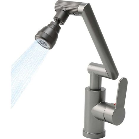 Mitigeur Cuisine Pivotant à 360, Flexible Robinet Cuisine - Gris en Acier Inoxydable 3 Modes de Sortie d'eau - Robinet d'évier rotatif à une main avec 2 tuyaux pour évier de cuisine (1/5)