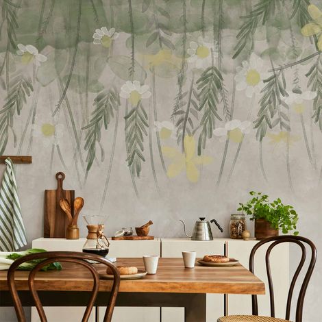 Fotomural - Herbario doméstico - un sutil motivo vegetal con flores en estilo acuarela (1/5)