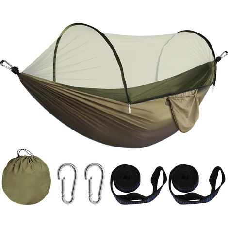 Hamac de Camping,Hamac d'extérieur avec moustiquaire,Hamacs de Voyage Ultra-Léger 260 × 140 cm,Nylon de Parachute Respirant à séchage Rapide,Charge maximale de 250 kg,Adapté au Jardin,Camping (1/5)
