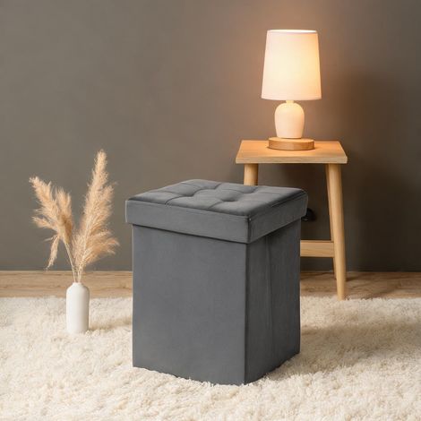 Pouf de rangement gris ardoise pliable 38 cm avec assise (1/5)