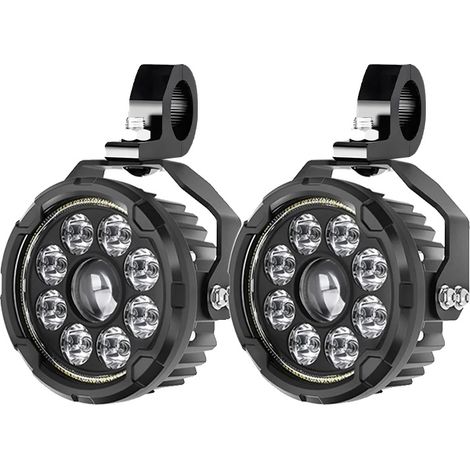 Faros antiniebla auxiliares para motocicletas, LED de alta luminosidad, duraderos con clasificación de protección IP68, paquete con soporte. (1/2)