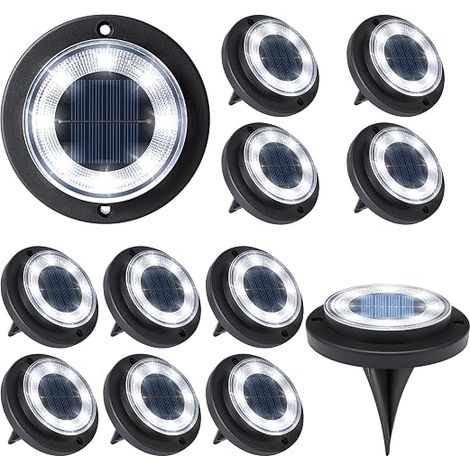 Solar Garden Lights Outdoor Recessed Lights 8 LED Waterproof for Pathways Lawn Patio (Cool White, 12 Pack) (1/5)