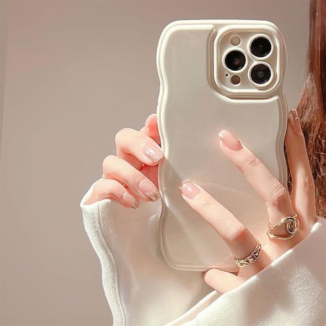 Coque iPhone 15 Bord Ondulé Brillant en Silicone TPU Souple Anti-Choc Housse Étui pour iPhone 15, Blanc cassé (1/4)