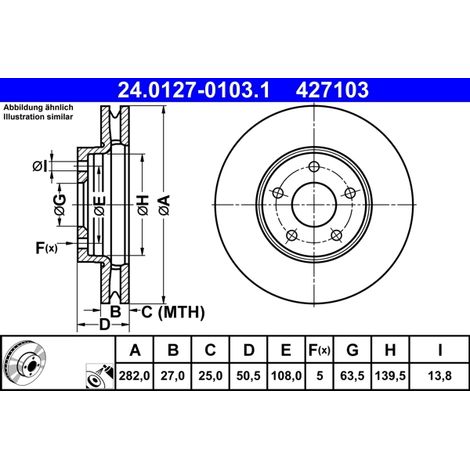 Lot de 2 Disques de frein ATE 24.0127-0103.1 FORD 2208066 2305503 JX61-1125-AEA