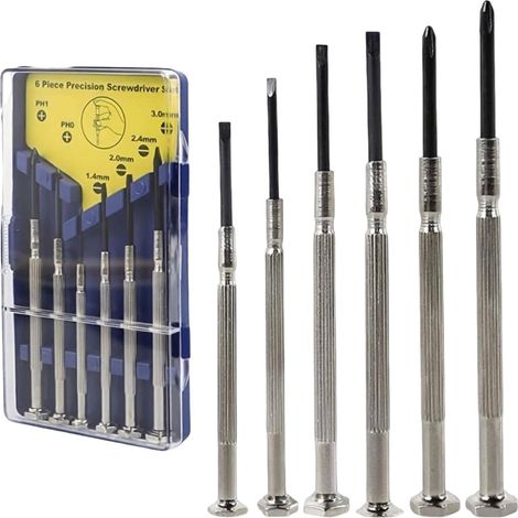Lot de 6 mini tournevis, tournevis de précision pour réparation de lunettes, kit d'outils de réparation de précision avec 6 tournevis de tailles différentes, petit kit de tournevis pour lunettes (1/5)