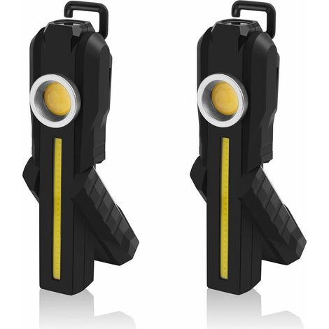 BRAVIX Lampe de Travail LED, Lampes de Travail COB Rechargeables avec Support Base Magnétique Crochet de Suspension 4 Modes Lampes de Poche LED Lumineuses Lampe d'Inspection pour Réparation de Voiture
