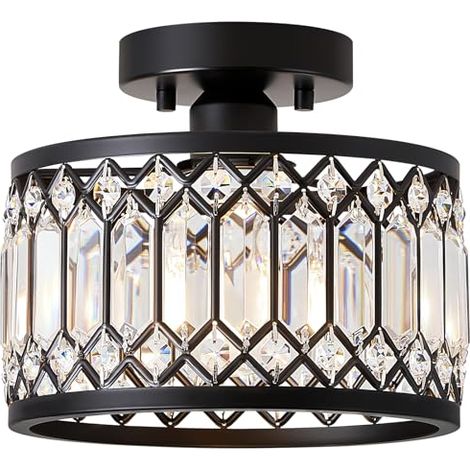 Lámpara de araña de cristal, lámpara de techo negra con pantalla de cristal, lámpara de techo con casquillo E27, lámpara moderna para sala de estar, dormitorio, cocina, pasillo, comedor (1 luz)