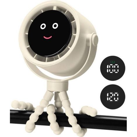 Ventilateur portable pour poussette avec écran LCD, 5 vitesses, clip trépied pour poussettes, sièges auto, fauteuils roulants, chambres et voyages, noir (1/4)