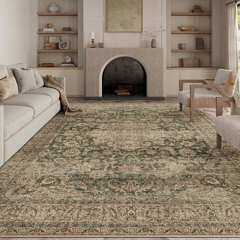 Vert Vintage Tapis Salon 200x300cm Rug Lavable en Machine Grand Antidérapant Rugs,Chambre Adulte Enfant,Carpets Salle a Manger,Bureau,Cuisine,Interieur Doux Poil Ras Carpet (1/5)