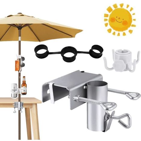 Verstellbarer Sonnenschirmhalter für Balkon und Terrasse – Sonnenschirmklemme – Sonnenschirmständer für Balkon und Terrasse – Sonnenschirmhalter für Outdoor-Veranstaltungen, Camping, Silber, Groß (1/3)