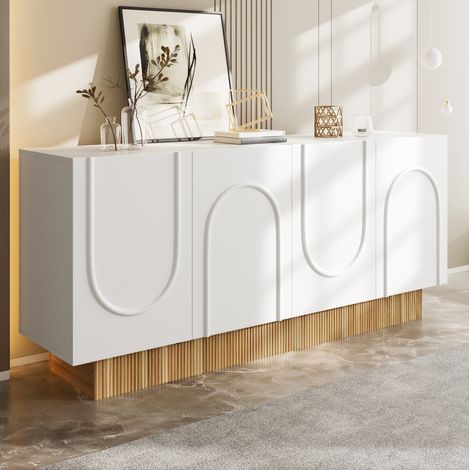 MEUBLIV Credenza 160x38x75 cm bianca e legno - 4 ante, ampio spazio contenitivo (1/5)