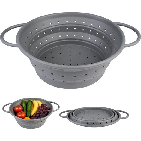 Passoire Pliable en Silicone, 33.4 cm Passoire cuisine pliable, Sans BPA, Pour Égoutter Pâtes, Légumes, Fruits et Légumineuses, Facile à Ranger, Idéale pour la Cuisine et le Camping (Gris) (1/5)