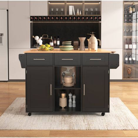Mueble de cocina con ruedas 139 x 46(71) x 91,5 cm con tablero abatible HAVRYA (1/5)