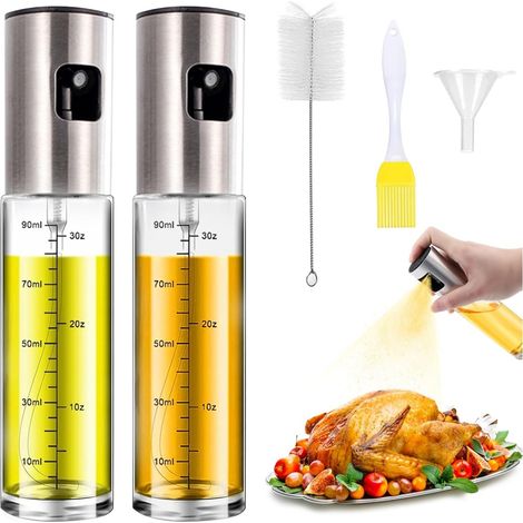 Distributeur D Huile - Pulvérisateur Cuisine 100 ml - Verre Et Tête En Acier Inoxydable - Pour Salades Grillades Et Cuisson - Lot De 2