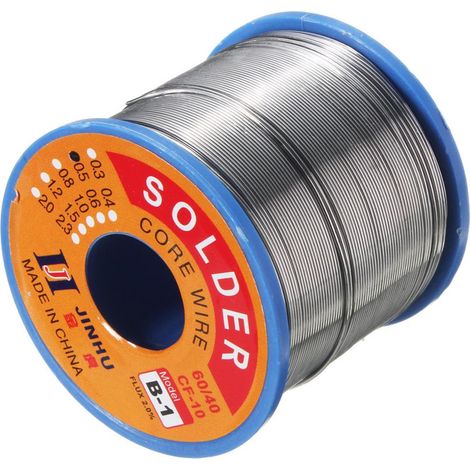 Fil à souder 60/40 à l'étain et au plomb, âme décapante, bobine de 400 g, diamètre 0,8 mm. (1/4)