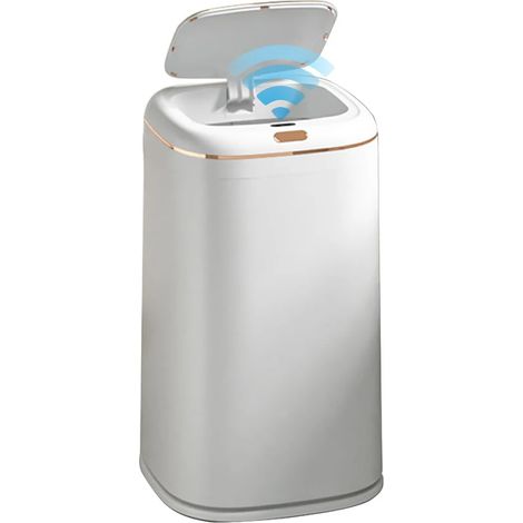 Poubelle Intelligente 40L avec Capteur de Mouvement Automatique, Corbeille Mince pour Salle de Bains, Blanc (1/5)