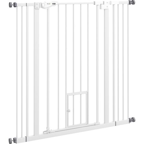 Barrière pour chien double verrouillage porte fermeture automatique acier blanc 104 cm