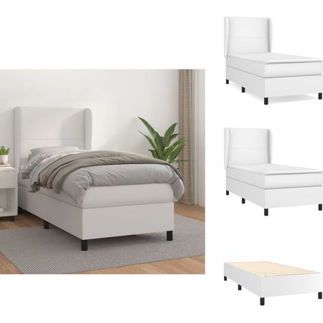 Boxspringbett mit Matratze Weiß 100x200 cm Kunstleder - Boxspringbett - Doppelbett - Weißes Bett - Bettenrahmen - Kunstlederbett (1/5)