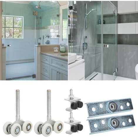 Galets Suspension Portes de Douche - Roues Doubles Diamètre 25mm en Fer + Nylon - Kit Complet avec 16 Vis et Plaques (1/5)