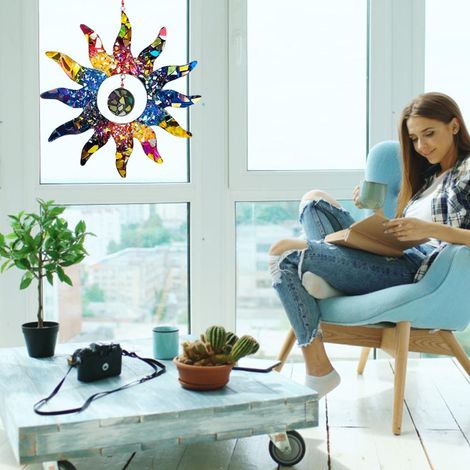 Decoración solar de pared – Figura de sol acrílica multicolor – 21 cm de diámetro – 1 pieza – Luminosidad y textura excepcionales para jardín, terraza y hogar. (1/5)