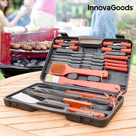 Mallette à ustensiles de cuisine - Accessoires BBQ - 18 pièces - Acier inoxydable - Mallette en PE - Noir (1/4)