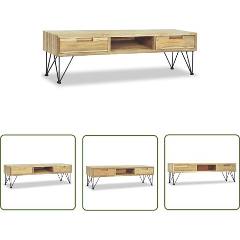 The Living Store Meuble TV 120x35x35 cm Teck massif - Meubles Tv - Meuble Tv Colonial - Meuble Tv Teck - Meubles Rustiques - Mobilier Vintage (1/5)